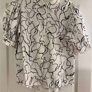 Elie Tahari Black and White Abstract Blouse NWT